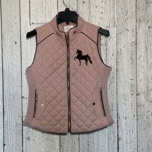 Active USA Women's quilted Vest Size S Pink Full Zip Embroidered Horse Pockets